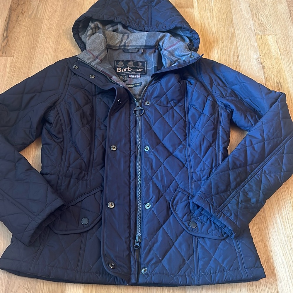 Barbour Black Quilted Jacket Winter Tartan Women’s Size 6 - Picture 8 of 14